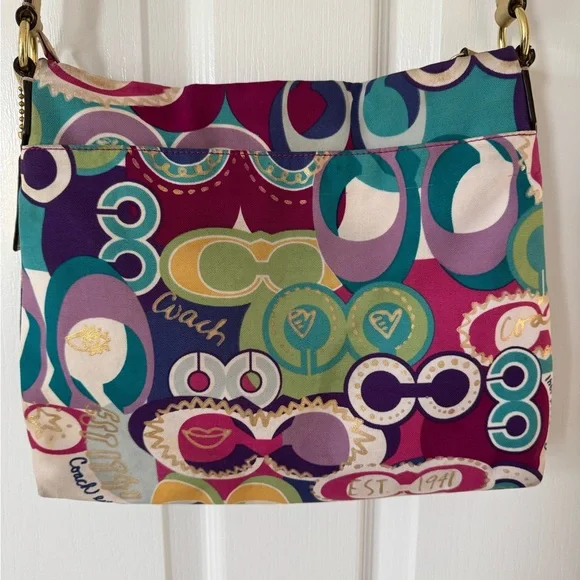 Rare Vintage Retro Multicolor Coach Poppy Pop C Graphic Art Canvas Crossbody Bag - Picture 8 of 13